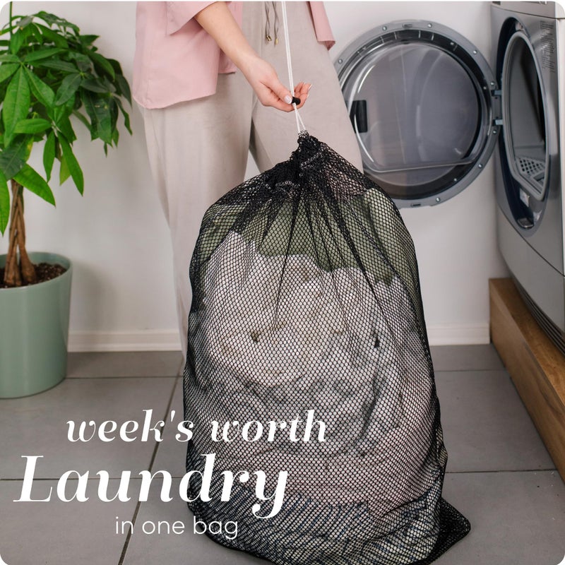 Handy Laundry Mesh XL Laundry Bag - Durable, Machine Washable with Secure Drawstring Closure - Perfect for College Dorms, Laundromats, Apartments (Black, Large 24" x 36") - Image 3